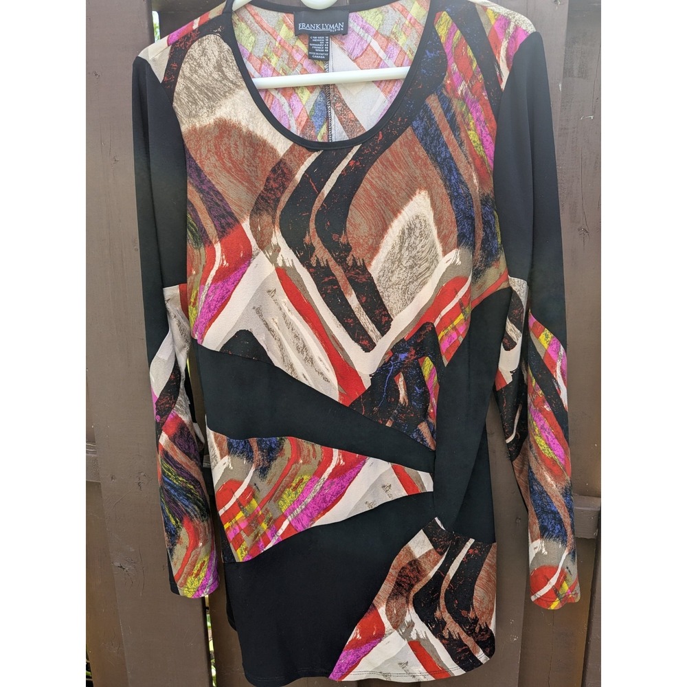 Vintage Frank Lyman Women's‎ Tunic Top Long Sleeves Y2K Geometric Size 16 EUC